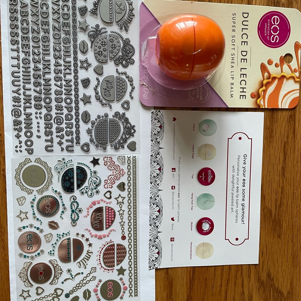 EOS lip balm with EOS stickers